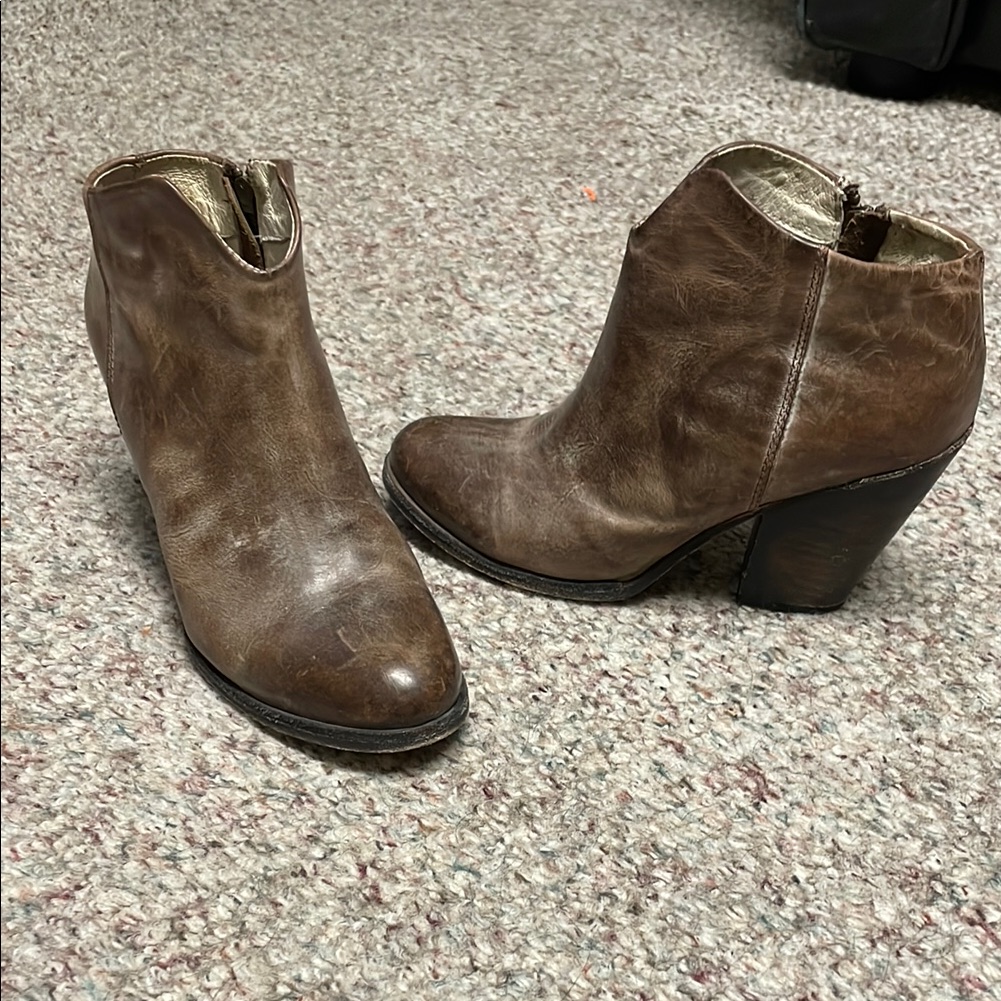 Freebird Distressed Zip Side Brown Leather Ankle Boots